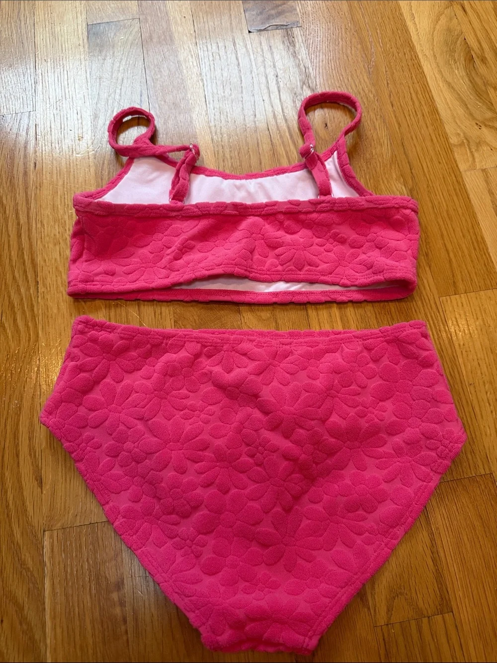Old Navy Hot Pink Floral Texture Girls Bikini Set